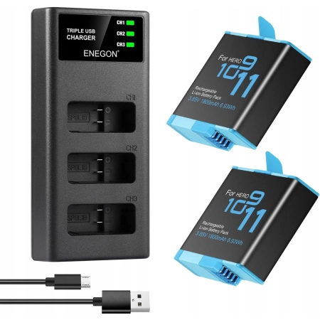 ENEGON Hero 12, 11, 10, 9, akumulator (1800 mAh, 2 sztuki) ładowarka