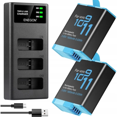 ENEGON Hero 12, 11, 10, 9, akumulator (1800 mAh, 2 sztuki) ładowarka