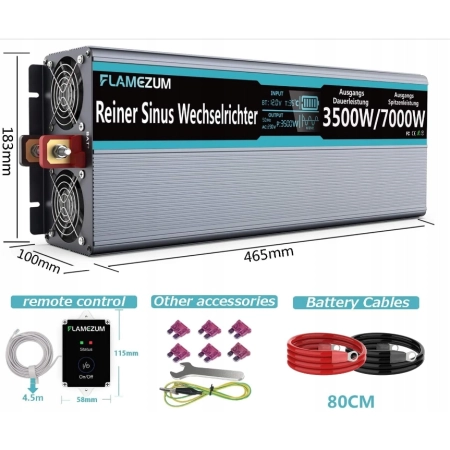 Flamezum falownik sinusoidalny 3500 W, 12 V na 230 V, przetwornica napięcia