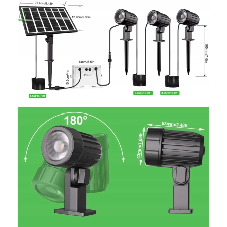 CLY Zestaw 3x Reflektor SOLARNY Ogrodowy LED Wbijany Lampa Solarna
