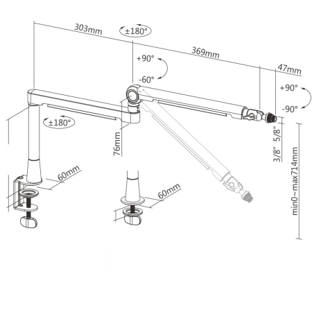 Ramię Low Profile Shiftware uchwyt stołowy regulowane obciążenie 2kg