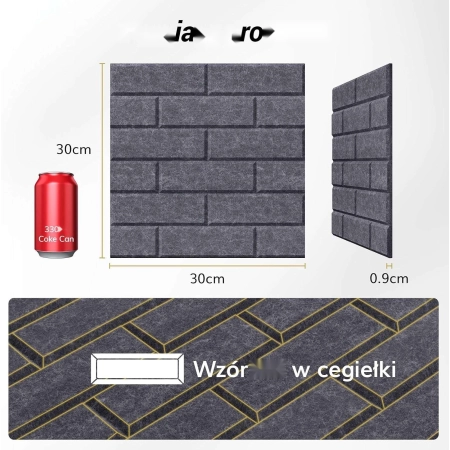 Płyty akustyczne TONOR cegły 18 szt. czarna cegła 30x30x0,9cm samoprzylepne