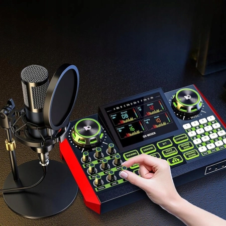 Mixer do podcastów TENLAMP G9, interfejs audio z efektami soundboard A596