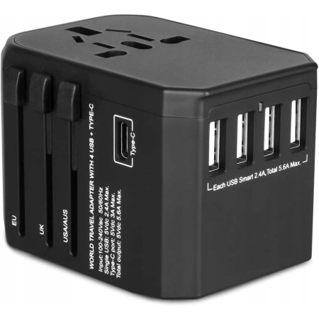 GSM Uniwersalny adapter podróżny 224+ Kraje 4x USB Wtyczka UK / EU / USA