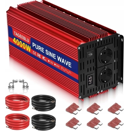 TAGEEBLU Czysty Falownik przetwornica napięcia 12V 4000W z 2 gniazdami AC