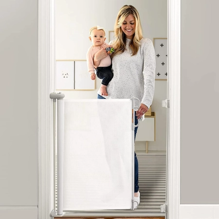 MOMCOZY BRAMKA ZABEZPIECZAJĄCA DO DRZWI NA SCHODY ROLETA 140CM Biała