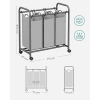 SONGMICS LSF003GS Kosz na pranie z kółkami 3 wyjmowane przegródki 132l
