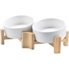 SPUNKYJUNKY 15° ceramiczna miska dla psa z pochylaną podstawą z drewna
