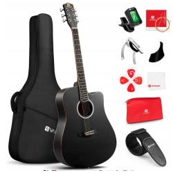 Vangoa Gitara akustyczna czarny mat 4/4 pokrowiec tuner pasek struny