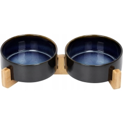 SPUNKYJUNKY ceramiczna miska z bambusowym stojakiem dla psów i kotów 400ML×