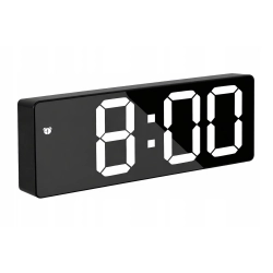 Czarny budzik GH0712L zegar lustrzany LED z temperaturą, USB i lampką nocną