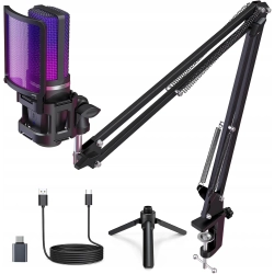 ZEALSOUND A68S Zestaw mikrofonowy USB, gamingowy RGB, statyw i wysięgnik