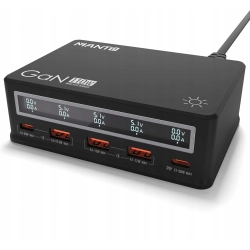 Ładowarka MANTO 110W USB C z wyświetlaczem LCD, 5-portowa 2x USB-C, 3xUSB-A