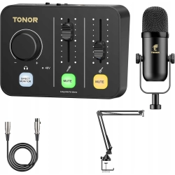 TONOR POD 1, mikser audio z mikrofonem dynamicznym do podcastów, wysięgnik
