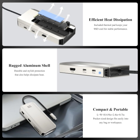 Hub USB-C Minthouz z obudową SSD M.2 PCIe NVMe, 10Gb/s 4K@60Hz HDMI 100W