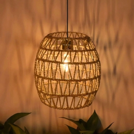 EcoGo Rattanowa lampa wisząca z baterią Boho do ogrodu i wnętrz