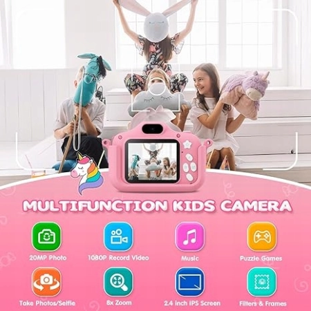 Aparat fotograficzny dla dzieci, 1080P HD z kartą 32 GB, podwójny obiektyw