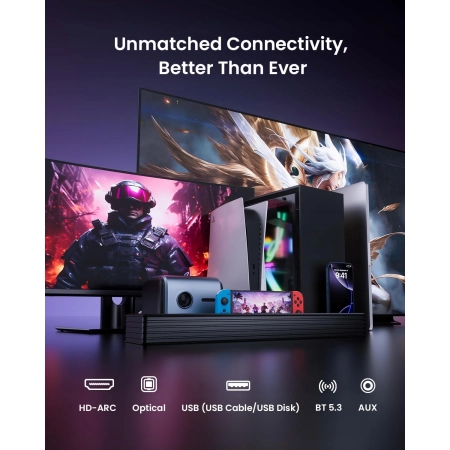 MEREDO Soundbar TV Z Subwooferem 3.1 RGB Bluetooth 5.3 Dla PC i Konsol