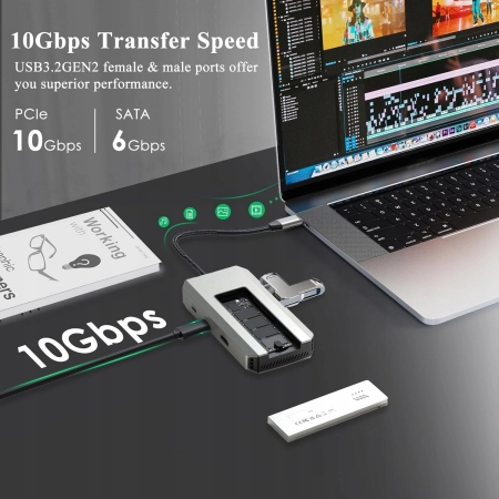 Hub USB-C Minthouz z obudową SSD M.2 PCIe NVMe, 10Gb/s 4K@60Hz HDMI 100W