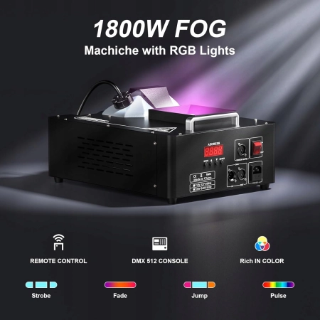 PIONOWA Maszyna do dymu 1800W LED RGB + PILOT ZQ10138 Uking