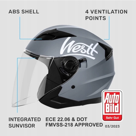 WESTT Jet kask motocyklowy, I kask na skuter z podwójnym wizjerem 57-58 cm