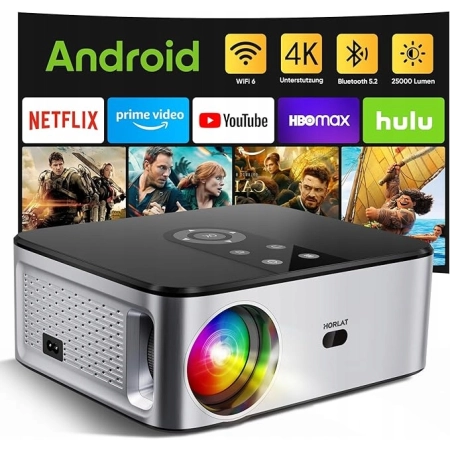 HORLAT T02 Projektor kina domowego 25000 lumenów, Full HD 1080p Android TV