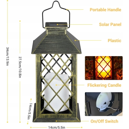 Latarnie solarne 2 sztuki LED IP44 34cm z efektem ognia ogrodowe