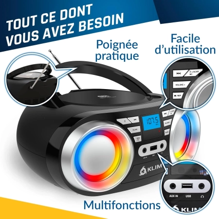 KLIM Boombox B3 Odtwarzacz CD Bluetooth Radio FM USB AUX Boombox + Akumulat