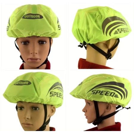 Pokrowiec na kask rowerowy zielony odblaskowy