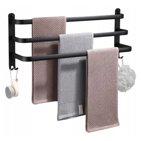 Wieszak na Ręczniki Ścienny Aluminiowy Mocny Czarny VILDE 50 cm