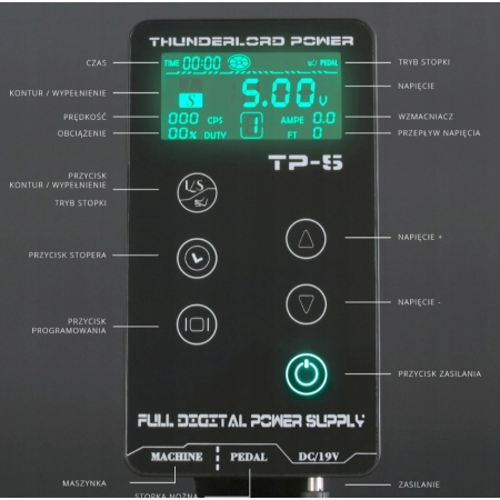 Thunderlord Power TP-5 Wielofunkcyjny zasilacz do maszynki do tatuażu