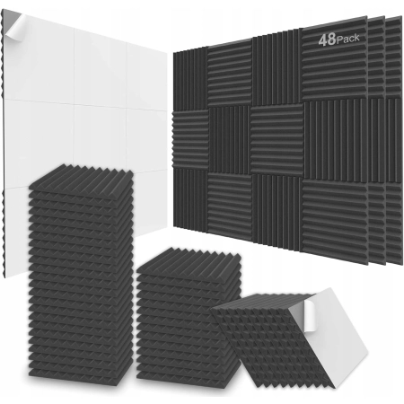 JBER Płyty z pianki akustycznej 47 szt 2,5 X 30 X 30 cm Samoprzylepne