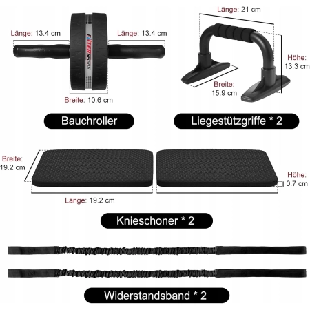 EnterSports Roller brzucha 6 w 1 z taśmą fitness, pompkami, matą na kolana