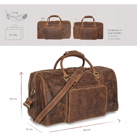 DONBOLSO Weekendowa Torba podróżna skórzana- brązowa w stylu Vintage XL