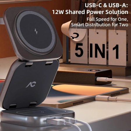 Ładowarka bezprzewodowa 5 w 1 do MagSafe AC ISLAND W7 FLIP 35W, MOCNA