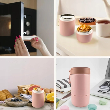 DELICIOUS Izolowany szczelny Lunchbox z łyżeczką, różowy, 2 piętra