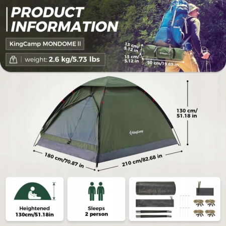 KingCamp Namiot kempingowy Ultralight Mondome II dla 2 osób, niebieski