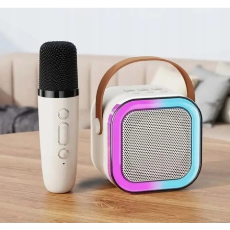 PRZENOŚNY ZESTAW KARAOKE GŁOŚNIK RGB MIKROFON USB MINI JACK BLUETOOTH K12
