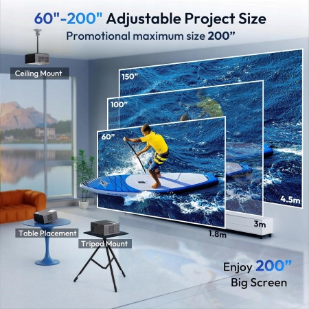 PROJEKTOR LCD KINOWY XGODY SAIL 2 RZUTNIK 1080P BLUETOOTH WLAN 4K 600ANSI
