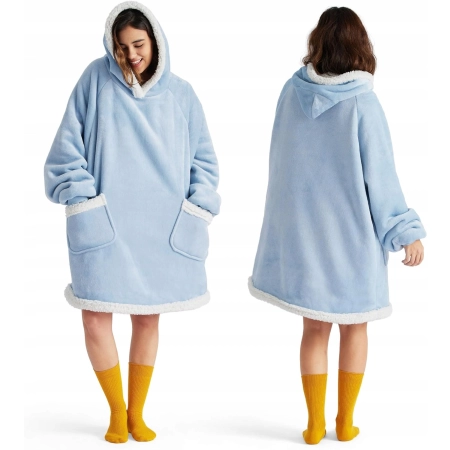 Koc z rękawami i kapturem Bedsure Sherpa 95x83 cm sky blue