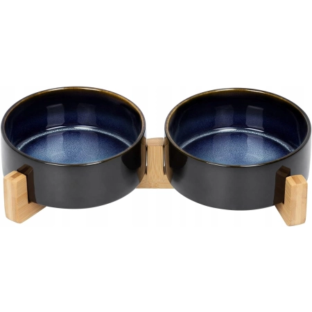 SPUNKYJUNKY ceramiczna miska z bambusowym stojakiem dla psów i kotów 400ML×
