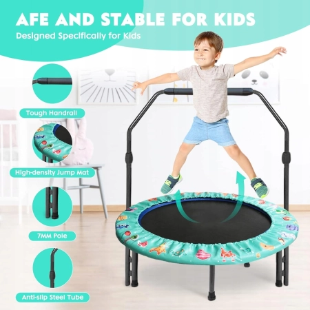 MINI TRAMPOLINA DLA DZIECI SKŁADANA REGULOWANY UCHWYT BEZPIECZNA ZIELONA