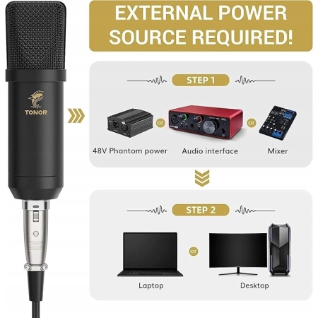 TONOR T20 XLR mikrofon kondensatorowy z ramieniem