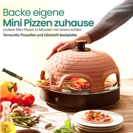 EMERIO PIZZARETTE Piec do pizzy 6 osób, Kopuła z Terakoty 1200W