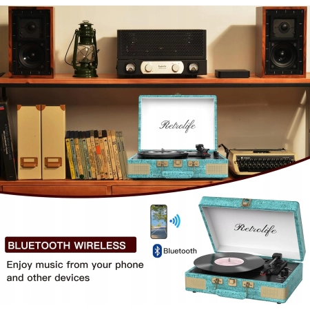Gramofon Retrolife R610 Winylowy 3 Biegowy Elegancka Walizka Skóra