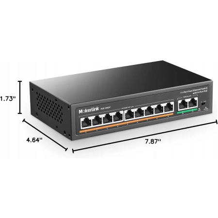 Switch MokerLink POE-F092F z 9 portami PoE+, 2 szybkimi łączami Ethernet