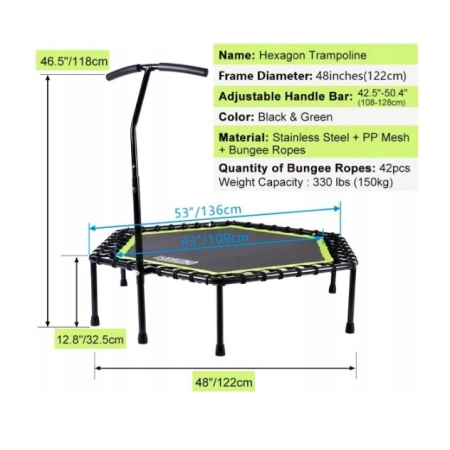 Trampolina fitness ONETWOFIT 122cm domowa z uchwytem