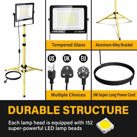 Naświetlacz LED RIGIDON 100W 10000 lm na statywie IP65 lampa robocza