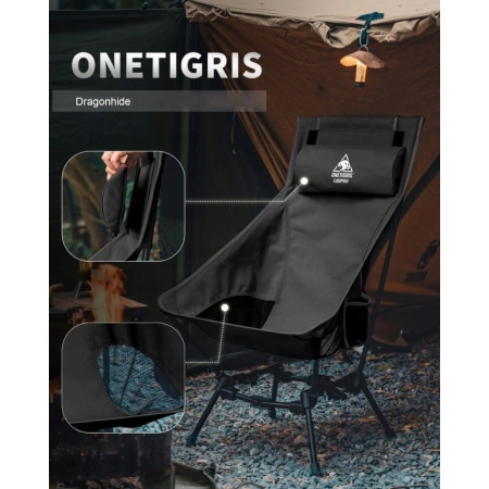 OneTigris DRAGONHIDE Krzesło kempingowe z wysokim oparciem, składane, 125 k