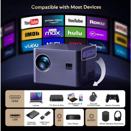 YEZMEK Projektor 4K 20000L Native 1080P 5G WiFi, dwukanałowy, Bluetooth
